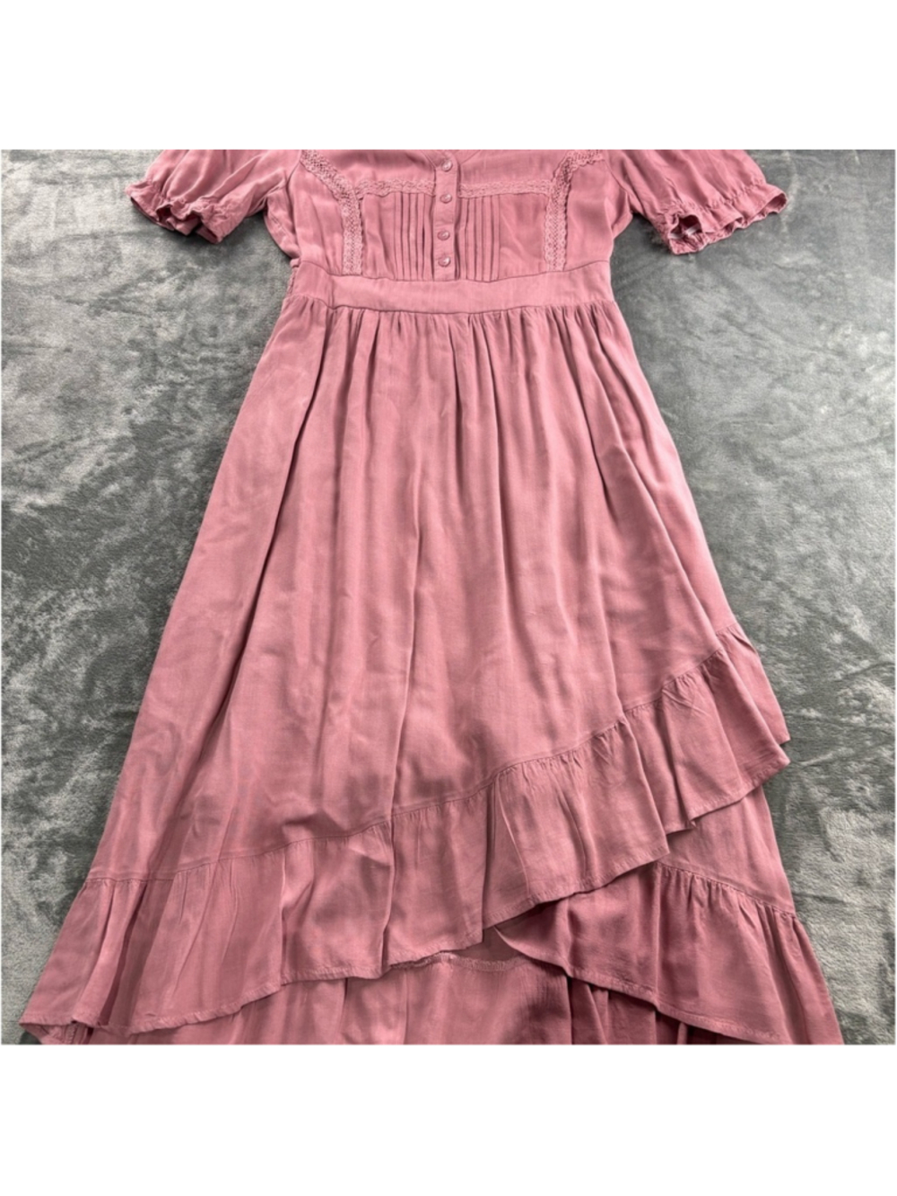 Baltic Born Dress Women's M Maxi Cottagecore Ruffle Romantic Smocked Pink Boho - Picture 9 of 15